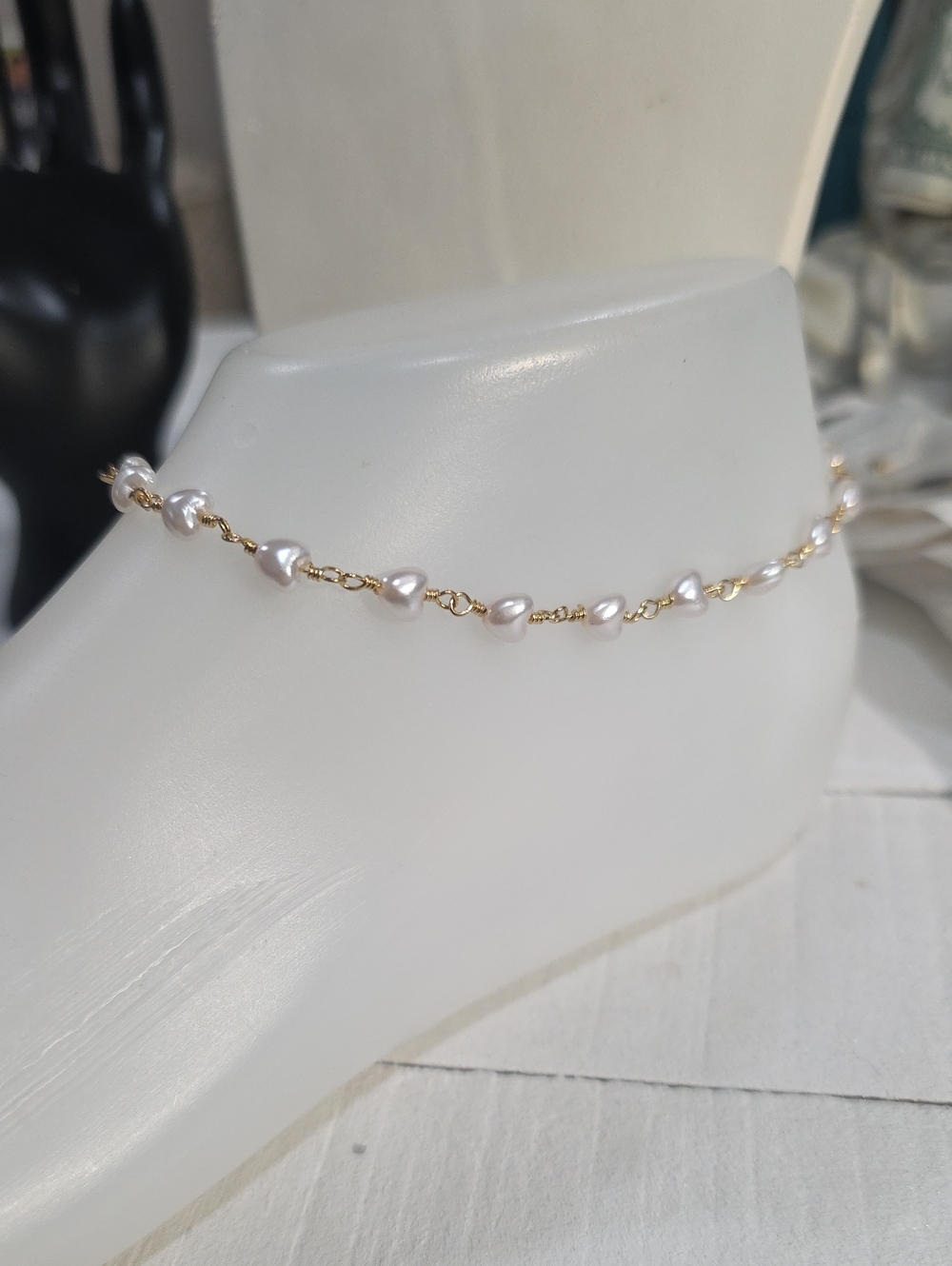 Delicate Stainless Steel Chain Pearl Ankle Bracelet - White Pearls